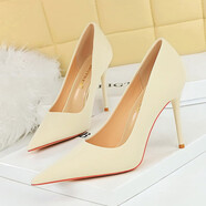 彩姿蓮歐美時(shí)尚超高跟尖頭淺口法式高跟鞋百搭顯瘦細跟OL單鞋女 米白色10CM 38