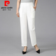 皮爾卡丹（pierre cardin）2025夏季薄款棉麻女士褲子中年老年女褲高腰褲寬松松緊腰休閑九分 透氣棉麻白色一條裝 3XL 125-140斤