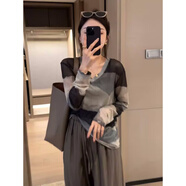 浪莎早春扎染網(wǎng)紗防曬長(zhǎng)袖t恤女夏季2024新款設(shè)計(jì)感小眾冰絲罩衫上衣 上衣【洋氣高端別致小衫/歐洲站 S