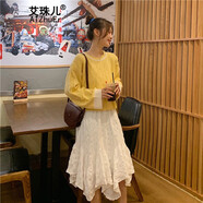 艾珠兒長袖針織連衣裙女秋冬裝新款高冷御姐風(fēng)成熟設(shè)計(jì)感小眾女裝裙子女 黃色毛衣加吊帶裙 L