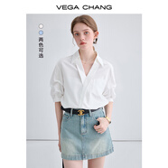VEGA CHANG襯衫女25夏裝新款休閑寬松法式小眾上衣V領(lǐng)短袖白襯衣 雅尚白-短袖 S