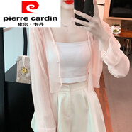 皮爾卡丹（pierre cardin）冰絲雪紡開(kāi)衫防曬衣女夏季薄款小披肩外套配吊帶裙外搭罩衫短上衣 粉色 S