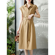 原形設計感連衣裙女中長(cháng)款2024夏季新款法式氣質(zhì)裙子韓版襯衫裙 深卡其色 M