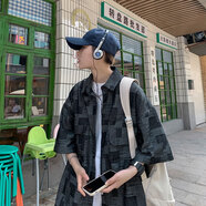 烏皮狗工裝襯衫男長袖春夏秋季寬松復(fù)古高街翻領(lǐng)休閑痞帥牛仔襯衣外套 新興C210短款（黑色） XL