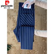 皮爾卡丹歐洲站條紋休閑褲男士2024秋季新款高品質(zhì)修身直筒小西褲 藏藍色  30 (110-125斤)