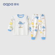 aqpa【195g新疆棉】嬰兒內衣套裝純棉衣服秋男女寶寶睡衣兒童秋衣秋褲 白底藍鯨 80cm