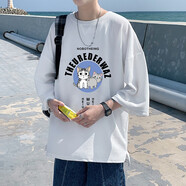 執琴之手 新款夏季t恤男潮流七分袖胖子大碼港風(fēng)寬松青少年中袖上衣服 Q11160白色 4XL
