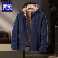 羅蒙（ROMON）連帽抓絨衣男士秋冬季夾克加厚搖粒絨休閑衛(wèi)衣寬松大碼羊羔絨外套 【連帽.款】深藍(lán) XL 125-140斤