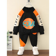 G. DUCKKIDS男童衛(wèi)衣套裝秋冬裝2023新款秋季寶寶運(yùn)動(dòng)男孩酷帥氣兒童加絨秋裝 拼色桔套裝（春秋不加絨） 120cm