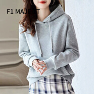 F1MAJE1T 高端設計師品牌衛衣女連帽春秋2025新款韓版時(shí)尚外套女休閑上衣 不加絨/連帽/灰色/純色 3XL 【建議體重135-150斤】