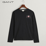 GANT【100%棉】甘特春季休閑刺繡柔軟內(nèi)搭經(jīng)典純色圓領(lǐng)長(zhǎng)袖男T恤 5黑色 M