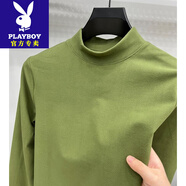 花花公子（PLAYBOY）男士高端品牌雙面絨無縫德絨半高領(lǐng)打底衫男秋冬內(nèi)搭純色裸感上衣 P24996草綠 L