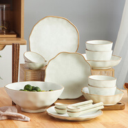 萌仔熊  碗碟套裝新款家用盤(pán)碟日式碗盤(pán)復古風(fēng)手工粗陶碗筷組合簡(jiǎn)約高檔菜盤(pán)子陶瓷喬遷送禮餐具套裝 【禮盒裝】4人食20件套（莫迪米）