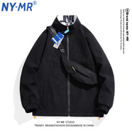 NY-MR潮牌聯(lián)名立領(lǐng)夾克男美式復(fù)古外套秋季休閑情侶裝燈芯絨青少年衣服 YKCP-831#黑色 L（建議110-130斤）