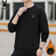 花花公子（PLAYBOY）長袖t恤男春秋季新款寬松休閑百搭潮流圓領(lǐng)衛(wèi)衣男簡約上衣打底衫 Q-ZHONDHH121黑色加絨 M