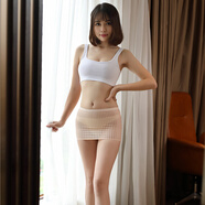 薄款冰絲迷你性感超短裙情趣內衣女包臀裙緊身裙情趣短裙秘書(shū)裙透明打底裙短裙免脫前入裙情趣套裝 8018 粉膚色