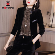 AEMAPE外套女2026年春秋冬季新款金絲絨小西裝短外套女時(shí)尚氣質(zhì) 黑色 M _建議【96-106斤】