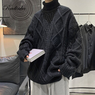 Radinka2025秋冬新款慵懶風(fēng)復(fù)古針織衫高領(lǐng)麻花毛衣寬松港風(fēng)打底衣衫LDD 黑色 M