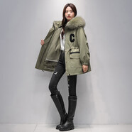 羅裳孤裘派克服女短款2023冬新款整皮兔毛內(nèi)膽可拆卸時(shí)尚皮草外套皮毛一體 軍綠色 XL 號(hào)   建議體重125-150斤