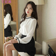 事思【新品女裝】 雪紡衫女 百搭雪紡衫韓版女超仙女春秋款蕾絲上衣雪 白色  S 建議100斤以下