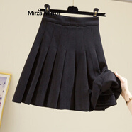 Mirza Mirror2025秋冬新款毛呢半身裙女高腰顯瘦a字短裙學(xué)院風(fēng)遮胯百褶裙 黑色 S