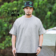 Jsmix潮牌大碼男裝寬松加肥加大夏季休閑運動(dòng)風(fēng)重磅華夫格短袖t恤 淺灰色 7XL