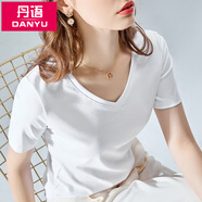 丹語(yǔ)（DANYU）v領(lǐng)短袖t恤女夏季新款半袖純色棉體恤基本款紫色上衣女 白色 2XL