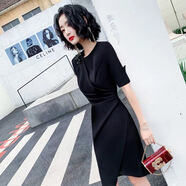 諾麗緹宴會小個子晚禮服裙子氣質短款平時可穿連衣裙高端大氣黑色主持女 黑色短款 3XL