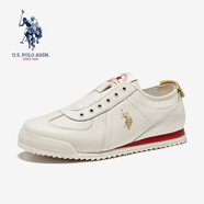 美國(guó)馬球協(xié)會(huì)（U.S.POLO ASSN.）休閑男鞋2025夏季新款男士休閑鞋頭層牛皮輕奢潮流一腳蹬平底鞋男 米紅 39 (245mm) 標(biāo)準(zhǔn)皮鞋碼-