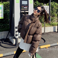 怡曼芙棉服女短款冬季厚款棉衣免洗pu皮學(xué)小個(gè)子加厚學(xué)院風(fēng)棉襖外套女 咖啡 L