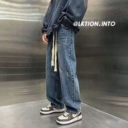 佐優(yōu)品（zuoyoupin）高街牛仔褲男士秋冬季寬松直筒闊腿褲潮牌褲子男男生休閑老爹褲子 藍(lán)色常規(guī) 2XL