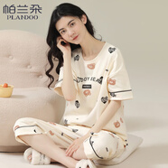 帕蘭朵睡衣女夏款自帶胸墊一體可外穿純棉女士甜美短袖宿舍家居服套裝 17M57005短袖+七分褲-不帶胸墊 2XL （碼數偏小、建議拍大）