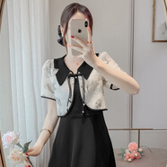 簡(jiǎn)丹柔吊帶裙外搭開(kāi)衫女夏季配長(cháng)裙的坎肩短袖新中式盤(pán)扣薄披肩裙子 杏色 披肩 M