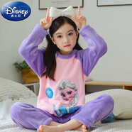 迪士尼法蘭絨兒童睡衣發(fā)光圖案秋冬新款加絨保暖珊瑚絨男女寶寶家居服 30120閃電愛(ài)莎 8碼【90-103cm 30斤內】