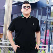 豪朗格 特大碼男裝短袖翻領t恤男寬松肥佬半袖胖子上衣加肥加大號體恤夏 黑色 5XL
