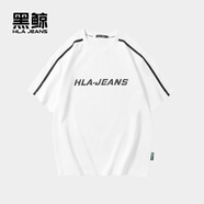 黑鯨（HLAJEANS）海瀾之家旗下字母印花短袖T恤男夏季織帶拼接寬松 漂白A7 M