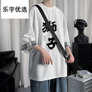 悠曼婭（YOUMANYA）十二星座短袖T恤男設計感小眾拼接上衣ins潮寬松情侶上衣男1 白色-獅子座 M