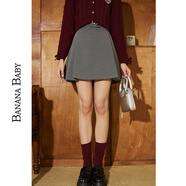 香蕉寶貝（BANANA BABY）2024年秋季新款高腰學(xué)院風(fēng)百褶半裙女蝴蝶結顯瘦短裙D244QZ622 灰色 L