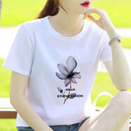 蝶美女純棉短袖t恤女裝2025夏季新款寬松顯瘦套頭半袖上衣潮流時(shí)尚T恤衫 藍蓮花 XL 建議【130-145斤】