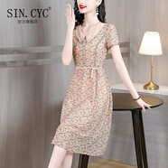 SIN.CYC短袖娃娃領(lǐng)連衣裙女夏季年夏裝時(shí)尚修身顯瘦碎花 黃色 L [96-105斤]