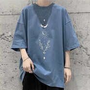 嘉曄（JIAYE）五分袖T恤男青少年學生短t恤男潮ins港風抖音潮牌基礎打底衫 藍色1 L