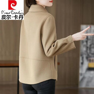 皮爾卡丹（pierre cardin）雙面絨外套上衣女秋冬新中年女時(shí)尚短外套淑女氣質(zhì)雙面呢外套 駝色 2XL 115-125斤