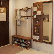 青櫨全實(shí)木換鞋凳衣帽架入戶(hù)門(mén)落地掛衣架鞋架組合一體玄關(guān)門(mén)廳置物架 100cm-胡桃木色-加粗進(jìn)口橡膠木 11掛鉤+全3A進(jìn)口橡膠木+送貨上門(mén)