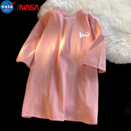 NASA MARVEL短袖T恤男2024夏季新款重磅純棉寬松短袖T恤ins潮流上衣 亮粉色 4XL