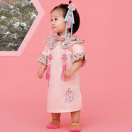 夏爾維納（CHANVENUEL）主題新款兒童攝影服裝影樓嬰兒百天周歲藝術(shù)寫(xiě)真拍照相1歲 頭飾披肩連衣裙 均碼 (6-12個(gè)月周歲寶寶)