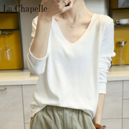拉夏貝爾（La Chapelle）v領(lǐng)2023春秋薄款毛衣女寬松韓版針織低領(lǐng)內搭打底衫長(cháng)袖毛衫 純100自動(dòng)發(fā)熱白色 純100自動(dòng)發(fā)熱XL