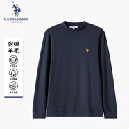 U.S. POLO ASSN.長(cháng)袖T恤男士通勤寬松休閑長(cháng)袖上衣百搭含羊毛打底衫 深灰色 XXXL 