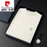 皮爾卡丹（pierre cardin）高端男裝針織衫男士半高領(lǐng)毛衣季加絨加厚針織羊毛絨打底衫針織 低領(lǐng)米白色 170/L碼建議體重115-130斤