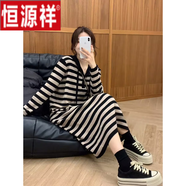 恒源祥法式慵懶風(fēng)復(fù)古連帽針織連衣裙女秋冬時尚寬松氣質(zhì)休閑條紋毛衣裙 條紋 M