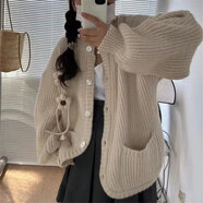 予瑾秋冬季新款女韓系加厚毛衣新款溫柔慵懶風針織開衫軟糯糯森系毛衣 米白色【加厚版】 M 【100-120斤】